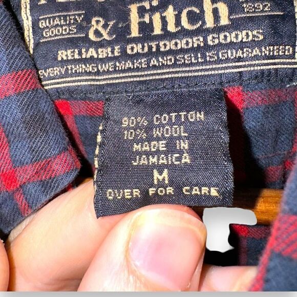 90s Abercrombie & Fitch Navy & Red Wool Oxford Button Down M - Picture 3 of 10